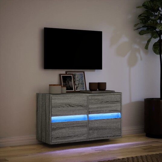 Vegghengt TV-benk med LED grå sonoma 80x31x45 cm 852290 Vegghengt TV-benk med LED grå sonoma 80x31x45 cm 852290