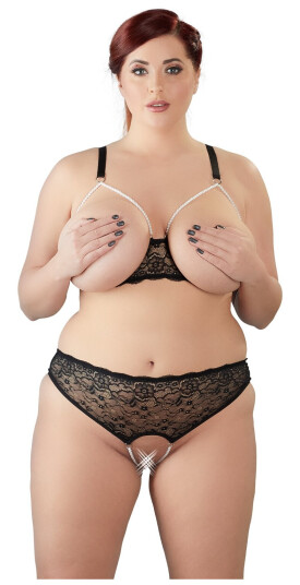 Cottelli Perle BH-sett Plus Size      - Svart - 2XL