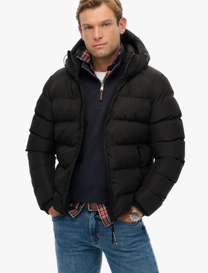 Superdry Hooded Sports Puffer Jacket - Black - XXXL