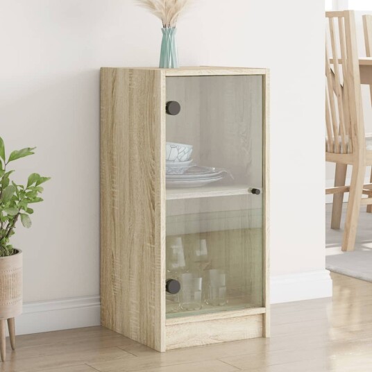 vidaXL Sideskap med glassdører sonoma eik 35x37x75,5 cm