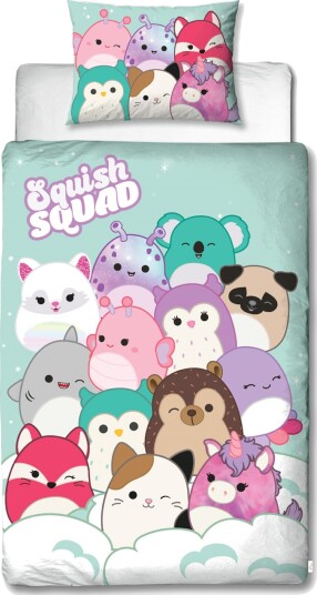 Licens Squishmallows sengetøy Vendbart design Squishmallows sengetøysett 100% myk bomull Licens Squishmallows sengetøy Vendbart design Squishmallows sengetøysett 100% myk bomull