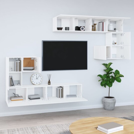 vidaXL Veggmontert TV-benk hvit konstruert tre