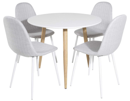 Venture Design Polar & Polar spisegruppe Hvit/grå 4 st stoler & bord 90 cm