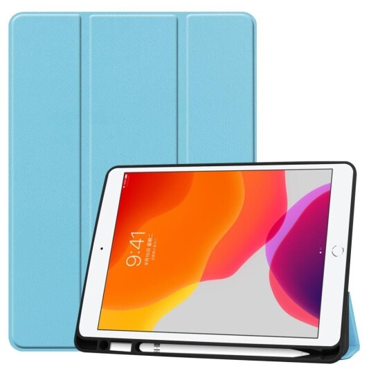 INCOVER iPad 10.2" (2021 / 2020 / 2019) Skinn Deksel m. Holder Til Apple Pencil - Lyseblå