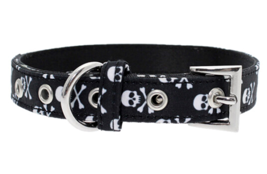 Hundehalsbånd med dødninghoder og knokler S 25mmx20-28cm Svart
