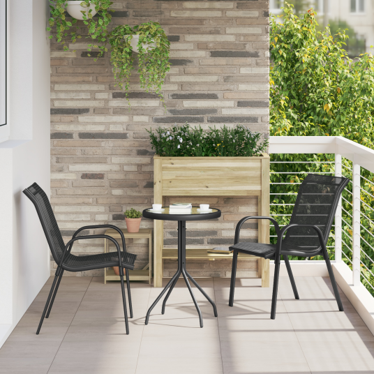 3-delt hage bistro-sett i svart textilene og stål 3-delt hage bistro-sett i svart textilene og stål
