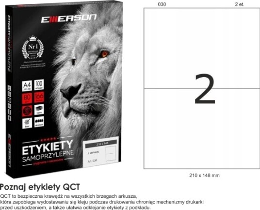 Emerson Selvklebende Etiketter 210X148mm Emerson 030 Qct Eta4t210x148we Hvit 1000 Ark*2Stk