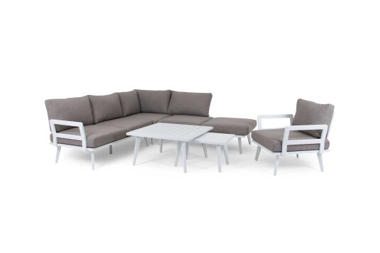 Brafab Villac sofagruppe Hvit med beige pute 3 sits divansofa 2 st soffbord & lenestol