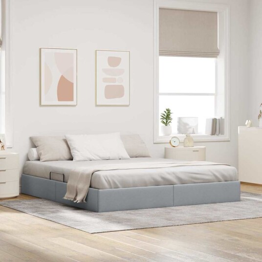vidaXL Seng med Oppbevaring med lagring Lysegrå 193 x 203 cm Stoff vidaXL Seng med Oppbevaring med lagring Lysegrå 193 x 203 cm Stoff
