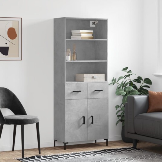 vidaXL Highboard betong grå 69,5x34x180 cm konstruert tre 8720845499396