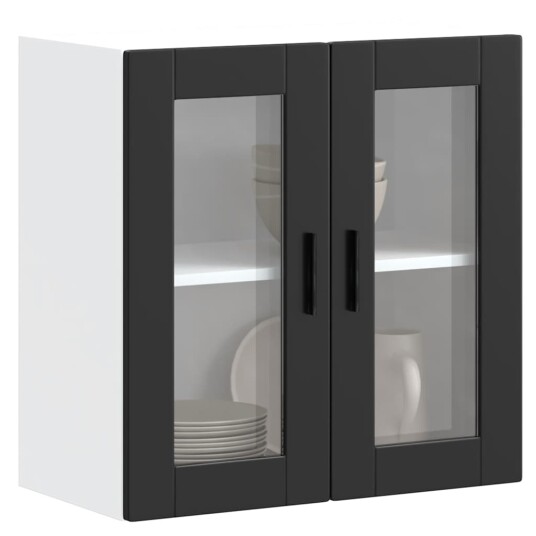  Veggmontert kjøkkenskap med glassdør Porto svart 8721158424945