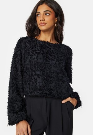 Pieces Siara Cropped Boat Neck T Black XS