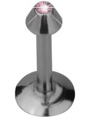 Labret Piercing med Spike Kule og Rosa Sten Strl 1.2 x 10 mm med 3 mm kule