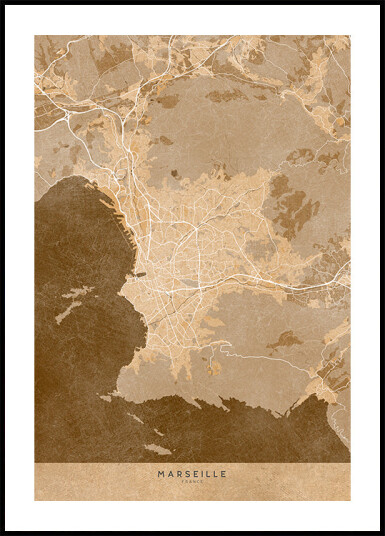 Sepia vintage map of Marseille France Plakat Plakat / 100x150cm