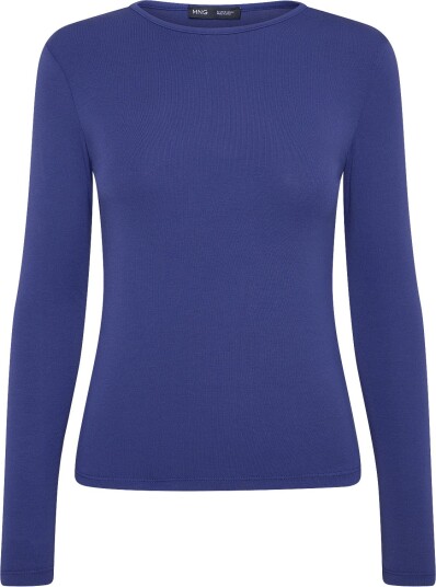 Mango Long Sleeved Fitted T Shirt MEDIUM BLUE XS