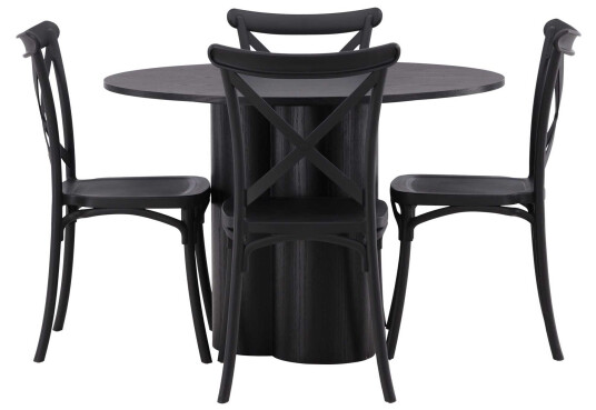 Venture Design Olivia & Crosett spisegruppe Svart/svart 4 stoler & bord 110 cm