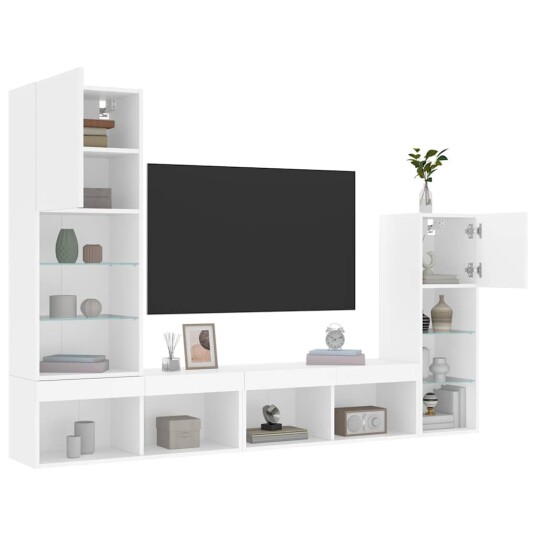 Vegghengte TV enheter med LED 4 deler hvit konstruert tre