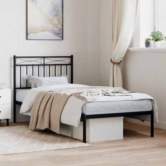 vidaXL Sengeramme i metall med hodegavl svart 90x190 cm 8721012209923
