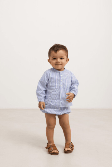 MarMar Shirts/Tops Poplin Totoro Bolich Blue Strips (80 / 1 år)