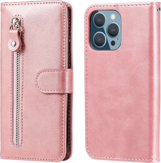 Trolsk Lommebokdeksel med Glidelås og Stativfunksjon (iPhone 13 Pro) Roségull