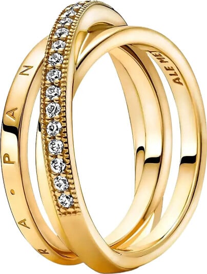 Pandora Pandora Logo 14K Gold-Plated Ring With Clear Cubic Zirconia - Gold - 52