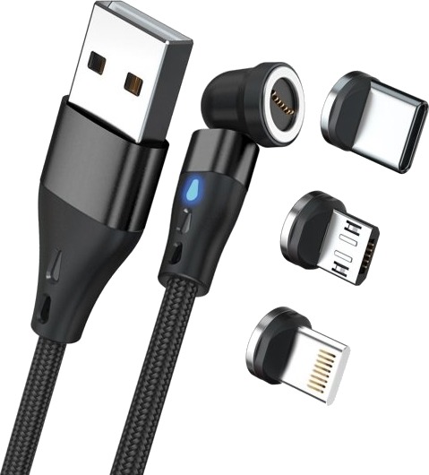 Kabel Usb Realpower Realpower Magnetisk Kabel 3 Amp 2M Svart Med Adaptere