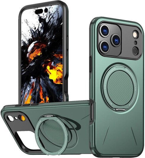 EIDERWOOD iPhone 17 Pro Max Deksel med Roterende Kickstand – MagSafe Kompatibel – Grønn