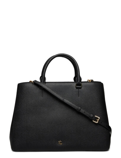 Lauren Ralph Lauren Crosshatch Leather Large Hanna Satchel - Black - ONE SIZE