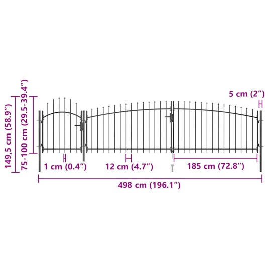 Gjerdeport med spydtopp 5x1,5 m svart Gjerdeport med spydtopp 5x1,5 m svart