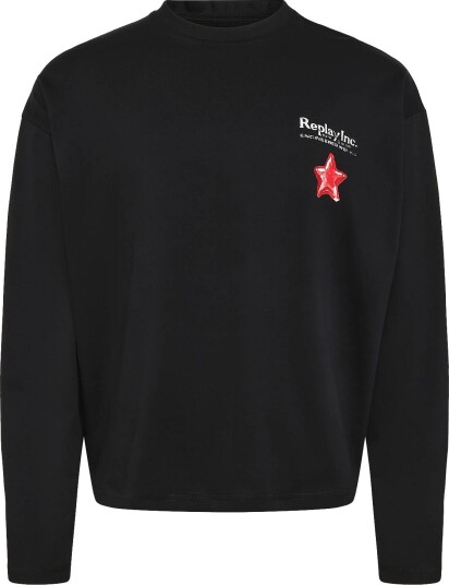 Replay Long Sleeved T Shirt Boxy   BLACK   S