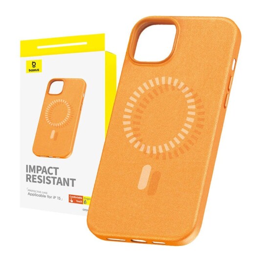 Baseus Iphone 15 Deksel Fauxther Series Magsafe Oransje