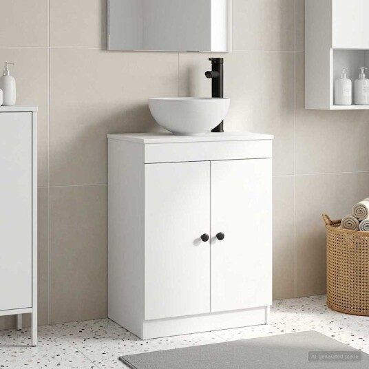 Badmøbel med vask Hvit 54 x 35 x 83 cm Konstruert tre Badmøbel med vask Hvit 54 x 35 x 83 cm Konstruert tre