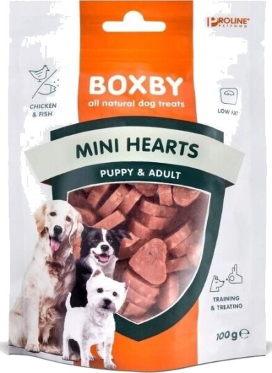 Boxby Mini Hjerter 100 g - Naturlige hundegodter for valper og voksne Boxby Mini Hjerter 100 g - Naturlige hundegodter for valper og voksne