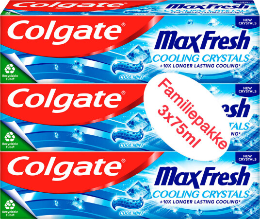 COLGATE Tannkrem 3 x 75 ml. MaxFresh Cooling Crystals Cool Mint