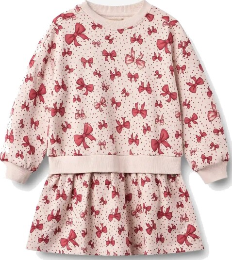 Wheat Sweat Dress L/S Maggie - ALMOND PEACH BOWS - 98