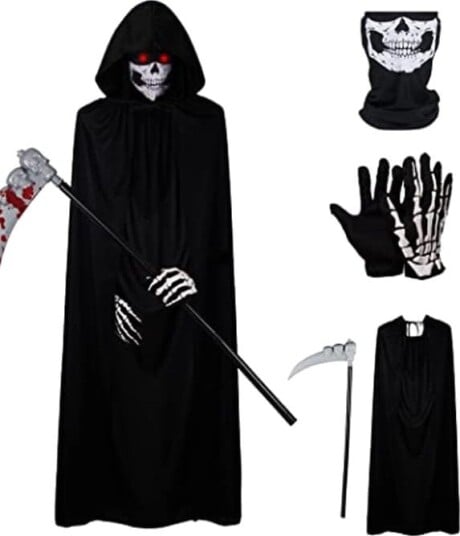 Halloween Dødskostyme til Voksen med Hette, Maske, Hansker og Ljå