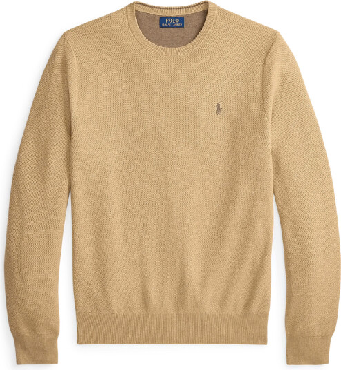 Polo Ralph Lauren Mesh Knit Cotton Crewneck Sweater Beige L