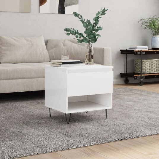 Salongbord høyglans hvit 50x46x50 cm konstruert tre 8721012112230