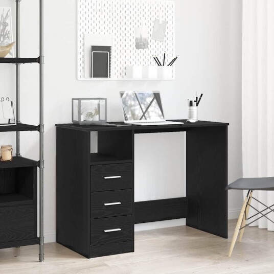 Skrivebord med skuffer svart eik 102x50x76 cm konstruert tre Skrivebord med skuffer svart eik 102x50x76 cm konstruert tre