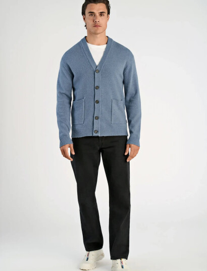 Lindbergh Lambswool  Button Cardigan - Blue - XL