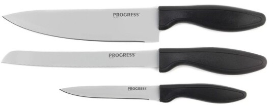 Progress knivsett med kokkekniv brødkniv og allroundkniv