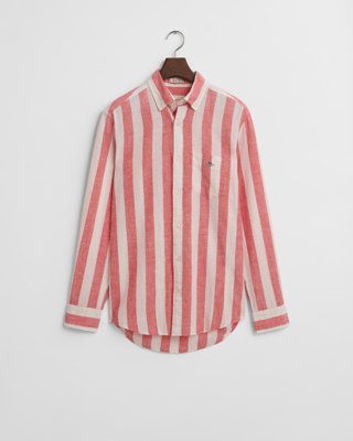 Regular fit stripete skjorte i bomullslin BRICK RED XXXL