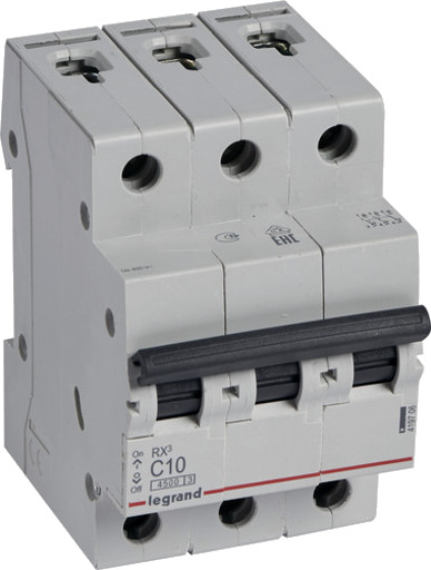 Legrand 4 stk RX³ MCB automatsikring C10 3P 3M 4,5kA