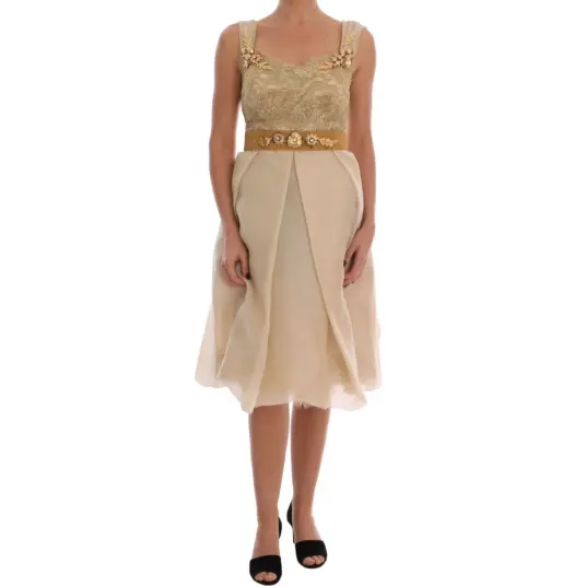 Dolce & Gabbana Gold Silk Crystal Embellished Dress Gul M