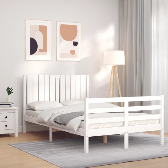 vidaXL Sengeramme med hodegavl hvit 4FT small double heltre