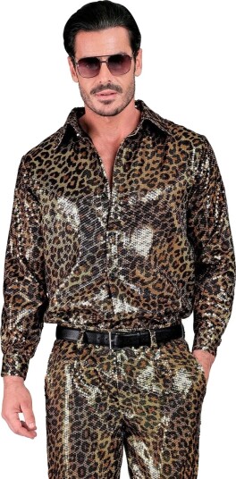 Leopardmønstret Kostymeskjorte med Paljetter til Herre XXL
