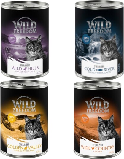 Wild Freedom Våtfôr Adult Sterilised Kornfri Oppskrift Blandet Pakke 4 Varianter 12 X 400 G