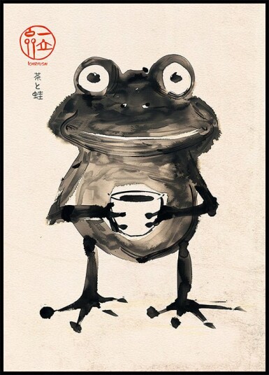Zen Frog with Tea Japanese Ink Art Plakat Plakat / 70x100cm Zen Frog with Tea Japanese Ink Art Plakat Plakat / 70x100cm