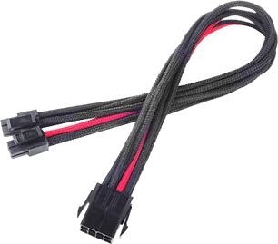 Silverstone Pp07 Strømforlengelseskabel 8-Pins Eps12v 4+4 Hann Til 8-Pins Eps12v Hunn 30 Cm Sort / Rød