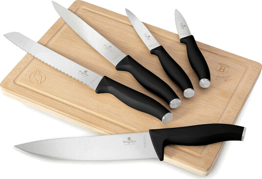Berlingerhaus 6 Pcs Knife Set With Bamboo Cutting Board Matt Black Black 20CM|20CM|20CM|12.5CM|9CM Berlingerhaus 6 Pcs Knife Set With Bamboo Cutting Board Matt Black Black 20CM|20CM|20CM|12.5CM|9CM